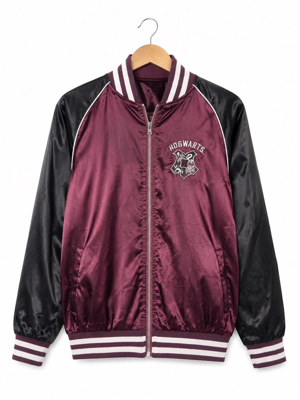 Harry Potter Hogwarts Satin Purple and Black Varsity Jacket Size L - Picture 2 of 8
